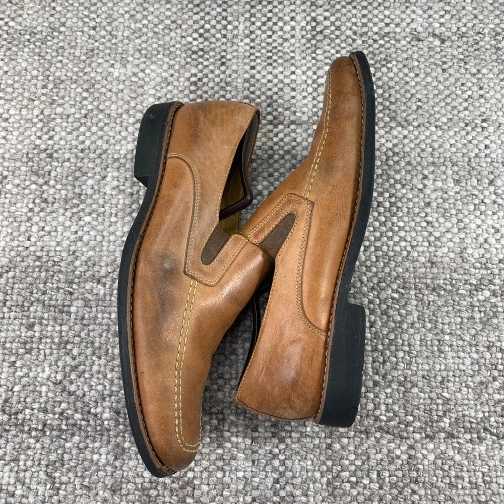 Sandro Moscoloni Slip On Loafers Mens 10D Tan Leather Square Moc Toe Brazil
